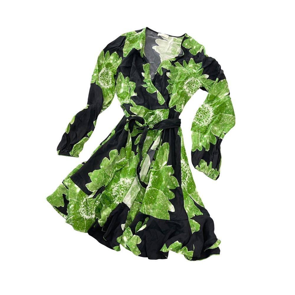 Stine Goya Rania Wrap Dress Green Black Floral Viscose‎ Size S SG4558 I07